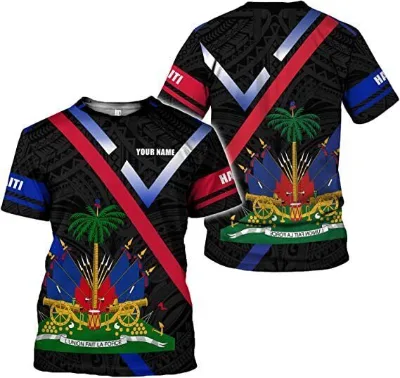 Custom Quick Dry Oversize Soft Short Sleeve Haitian Design Print Independence Day T Shirt for Men
