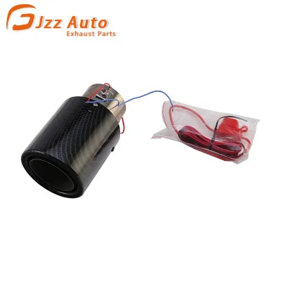 Universal Exhaust Pipe Rear Tailpipe 2.5" Inlet Imitation Carbon Fiber Exhaust Tip with Blue LED Light Modified Exhaust Tip