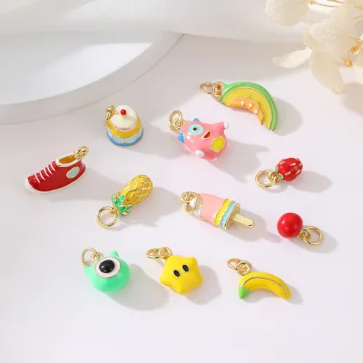 Popular Design Fine Enamel Dainty Cuteness Charm Pendant Ice Cream Cake Fruit Banana Pineapple for Diy Jewelry