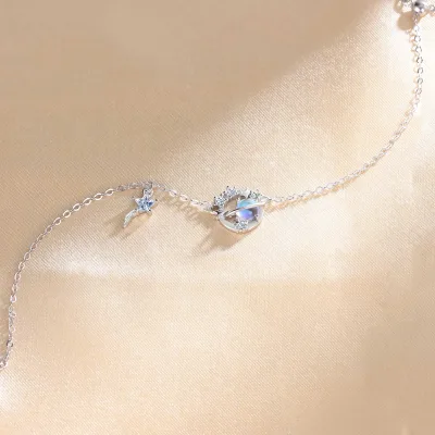S925 Minimalist Moonstone Bracelet Galaxy Star Planet Adjustable Chain Cubic Zirconia Jewelry
