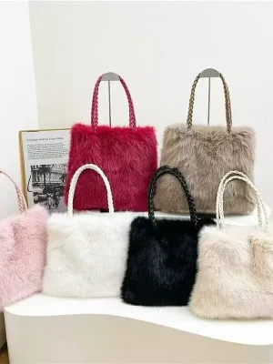 Autumn Winter Plush Underarm Bag Stylish Handbag Large Capacity Casual Tote Bag Daily Commute Ladies Storage Carry Accessory