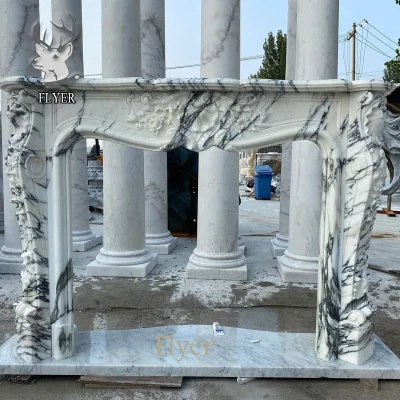 Hand Carved Fireplace Mantle Marble Simple Style Art Craft Natural Marble Fireplace