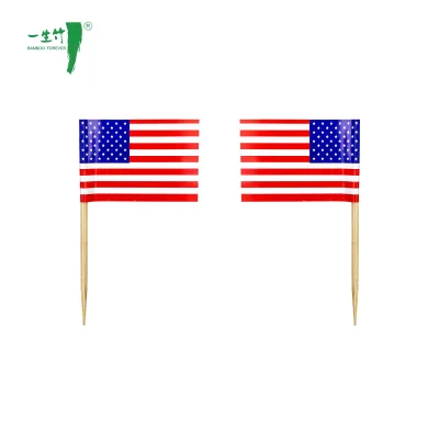 Custom Small American Flag Pick Disposable Eco-Friendly Toothpick Falg Decorative Party Toothpicks for Food Dessert