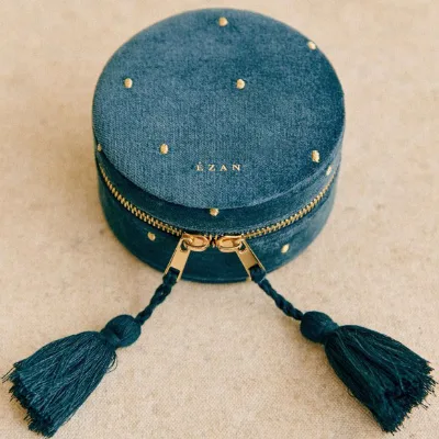 Gold Embroidered Dot Jewelry Box with Zipper Velvet Jewelry Pouch Drawstring Custom Earring Travel Jewelry Roll with Tassel