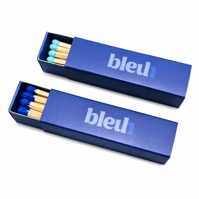 Klein Blue Long Slide Match Boxes Custom Matte Printed Text Wooden Matches Modern Blue Themed Wedding Guest Favor Bulk Matches