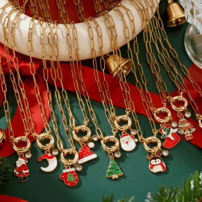 Wholesale 18k Christmas Necklaces with Santa, Reindeer, Candy, and Snowman Pendants