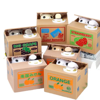 Creative Cute Plastic Children Kids Cartoon Animal Smart Electronic Cat Panda Eat Steal Money Coin Bank Saving Box Piggy Bank