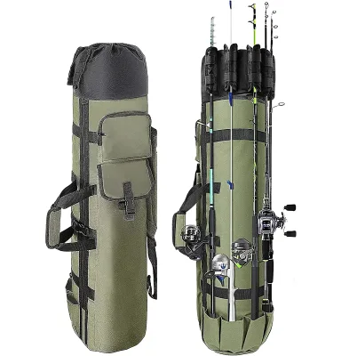 Durable Canvas Fishing Rod Bag Fishing Rod Case Holds 5 Poles and Tackle Fishing Bag