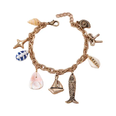 Women's Retro Vintage Fish Charm Bracelet with Starfish and Shell Fashion Jewelry