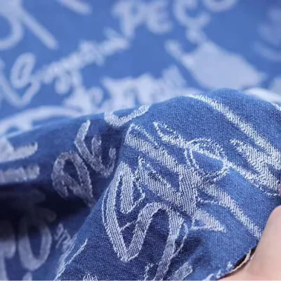 2024 Newest Design 9.5oz Rigid No Stretch Dark Blue Jacquard Denim Fabric for Fashion Jeans