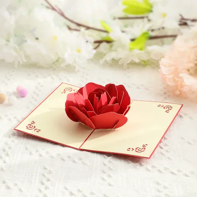 Hot Sales Valentine'spop-up Cards Flower 3Dcards for Valentine's Day Mother 's Day Greeting Card