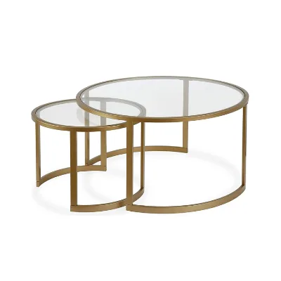 Best Selling Nested Round Glass Coffee Table Brass Finish Coffee Table Glass