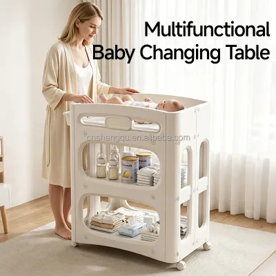 Vsuch Multifunctional Baby Changing Table With Storage Shelves Movable Diaper Station Organizer for Newborn Infant Care
