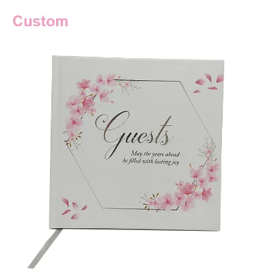 2023 Wholesale Custom Hardcover Silver Gold Foil Wedding Memory Signature Guest Books with Pen