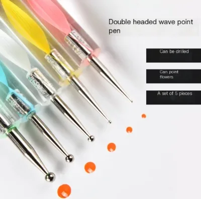 Wholesale 5pcs/set Double-end Nail Art Pen Set DIY Dotting Painting Flower Pen Dotting Rhinestone Nail Art Pen for Nail Salon