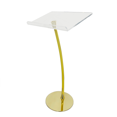 Gold Acrylic Curved Podium Church Acrylic Podium Stand Lectern for Restaurants, Wedding, Office and Classroom Acrylic Lectern