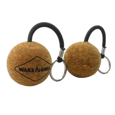 Customization Cork Ball Key Chain Holder Cork Wood Key Rings Engraving Logo for Promotion