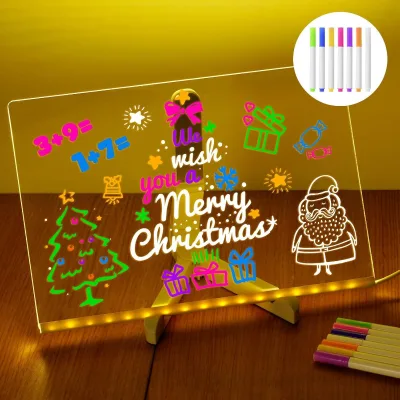 DIY Children's 7 Colors Luminous LED Drawing & Painting Board Acrylic Light-Up Writing Board Easy Clean Kids Festival Light