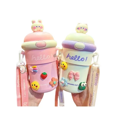 Super Cute Instagram Style Girl Water Drinkware High-Looking Student Crossbody Glass and Straw Cups Portable and Handy