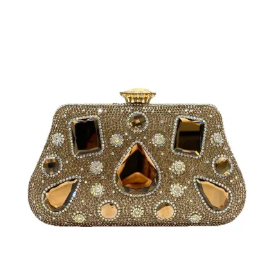 Golden Glitter Luxury Rhinestone Polyester Clutch Evening Bag Women's Fashionable Dinner Bag Elegant Celebrity Evening Dress