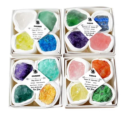 12-Zodiac Sign Natural Raw Stone Set Demagnetizing Aromatherapy Educational Holiday Gift Box with Gift Box Packaging