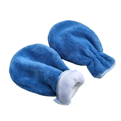 AutoErizo Blue Plush Microfiber Car Wash Mitt Pair Elastic Cuff Scratch Resistant Car Cleaning Glove