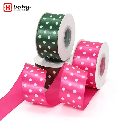 Factory Wholesale Printed Ribbons White Color Polka Dots Satin Ribbon Roll for Decoration