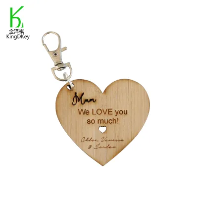 Eco Friendly Wooden Custom Heart Shape love Style Laser Engraved Wood Keychain Bamboo I love U Keyring