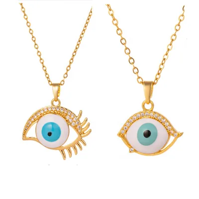 Stainless Steel Necklace Gold Color Devil's Eye Pendant Necklace Clavicle Chain Necklace