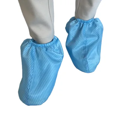 Reusable Anti Slip PVC Sole Blue Cleanroom Anti Static ESD Fabric Washable Shoe Cover