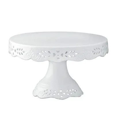 White Ceramic Cake Stand China 8-Inch Diameter X 4.5-Inch High Victorian Rose Fine Porcelain Round Pedestal Cake Stand