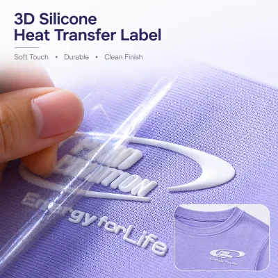 Custom White 3D Silicone Label Energy Logo Soft Durable Washable for Crew Neck Running Clothing Silicone Labels