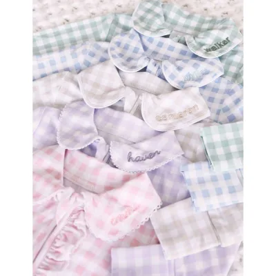 Wholesale Newborn Clothes Sets Milk Silk Gingham Peter Pan Collar Ruffle Zipper Baby Footie Romper