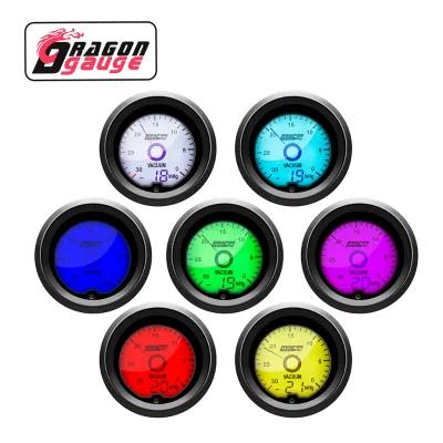 DRAGON GAUGE LCD Needle Digital Dual View 2 Inch 52mm Seven Color Vacuum Gauge InHg Auto Meter for Car Universal 12V(5023)