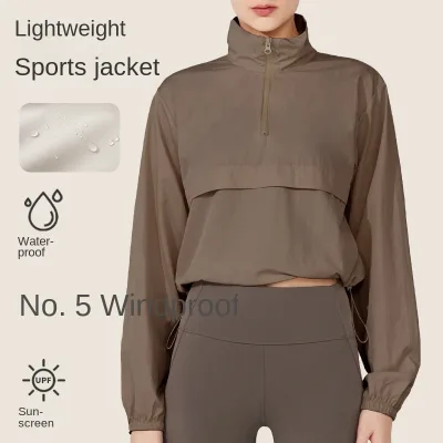 LU Windproof Breathable Lightweight Yoga Sports Jacket Long Sleeve Loose Fit Nylon Spandex Quick Dry Spring Summer