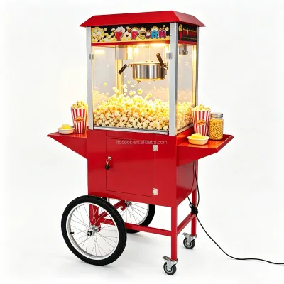 Commercial Roof Type Popcorn Machine with Cart-Electric Popcorn Maker for Bakery Use Automatic Stirring & Warming