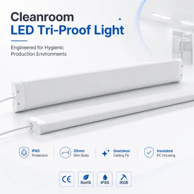 IP65 Cleanroom LED Tri-Proof Panel Light 35mm Slim Ceiling Light for Food Pharmaceutical Workshop