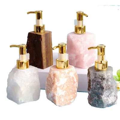 Natural Crafts Luxury Gift Lotion Dispenser With Pump Crystal Craft Bathroom Accessories Set Natural Stone Liquid Soap Dispenser