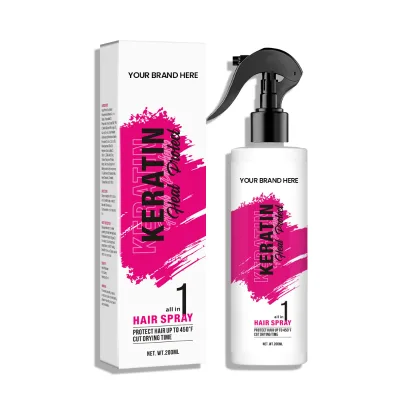 Private Label Herbal Strong Hold Heat Protectant Spray with Moisturizing Shine & Anti-Frizz for Silky Hair