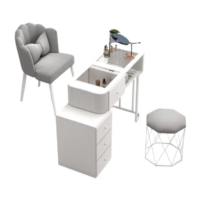Modern Japanese White Style Single Nail Salon Desk Economy Design with Luxury Full Set of Glass Simple Light Style