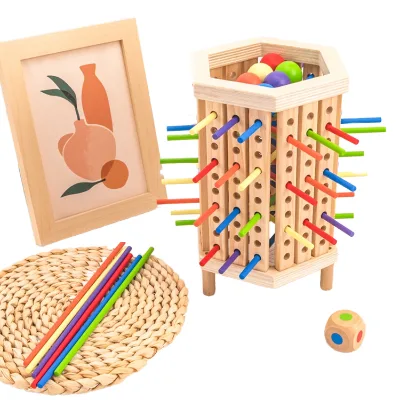 2025 Wooden Montessori Educational Board Game for Kids 2-6 Players with Stick and Number Matching Toy (Ages 5-7)