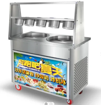 Hot Sell Double Round Pan Fry Ice Cream Roll Machine with 5 Barrels From China Factory