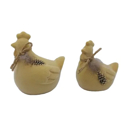 Home Decor Flocked Hen Chicken Rooster Ceramic Figurine Decoration