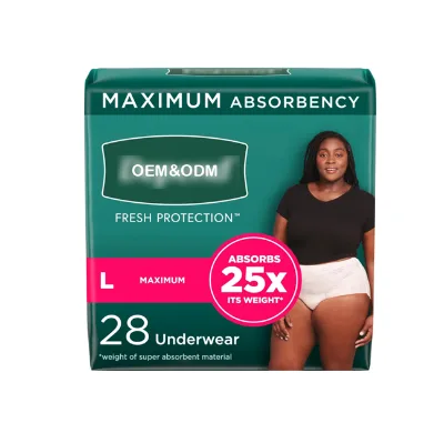 Fresh Protection Adult Incontinence Postpartum Bladder Leak Underwear for Women Disposable Maximum Large Count Packing May Vary