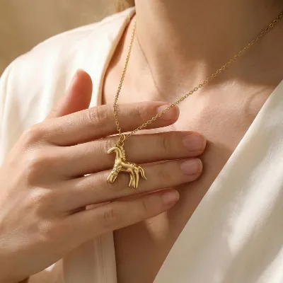 Elegant Animal Jewelry Hypoallergenic & Never-Fade Stainless Steel 18k Gold Plated Horse Pendant Necklace for Women