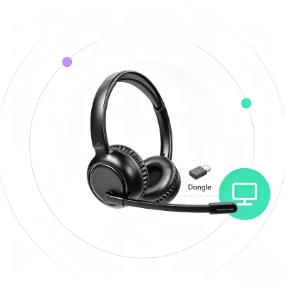 2.4G Wireless Headset for Voice Calls Center Over-Ear Headset Noise Cancelling BT Hi-Fi Sound 20 Hours Playtime for Conference