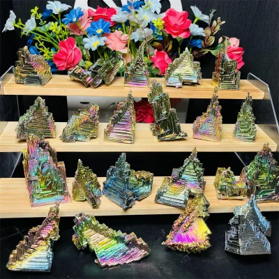 Bulk Rainbow Bismuth Tower Raw Specimen Crystal Metal Ore Bismuth Ornaments Minerals Reiki Gemstone for Gifts