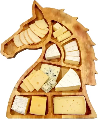 Wooden Serving Tray Horse Head Design Compartment Snack Dish Natural Wood Charcuterie Board for Catering Party Food Display