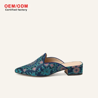 Closed-toe Slippers Women's Summer Footwear Heel Brocade Xiangyun Silk Modern Chinese-Style Slides Guofeng Slip-on Heels
