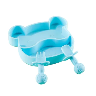 New Design Baby Plates Silicone with Spoon and Fork